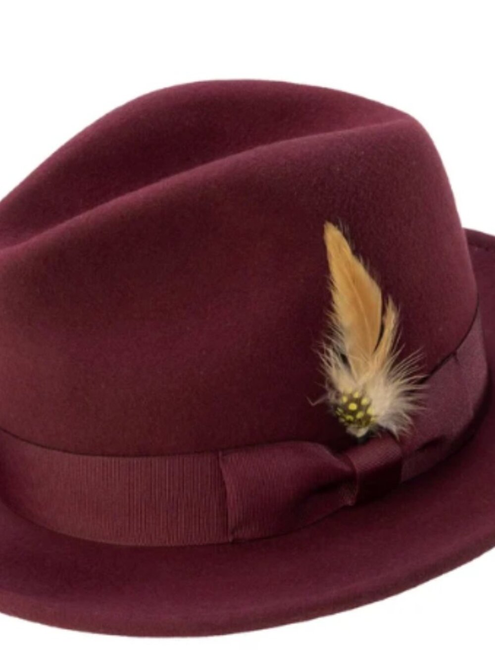 Wine Lightfelt 2 1/2" Wide Brim Wool Felt Pinch Crown Fedora Hat   H-60